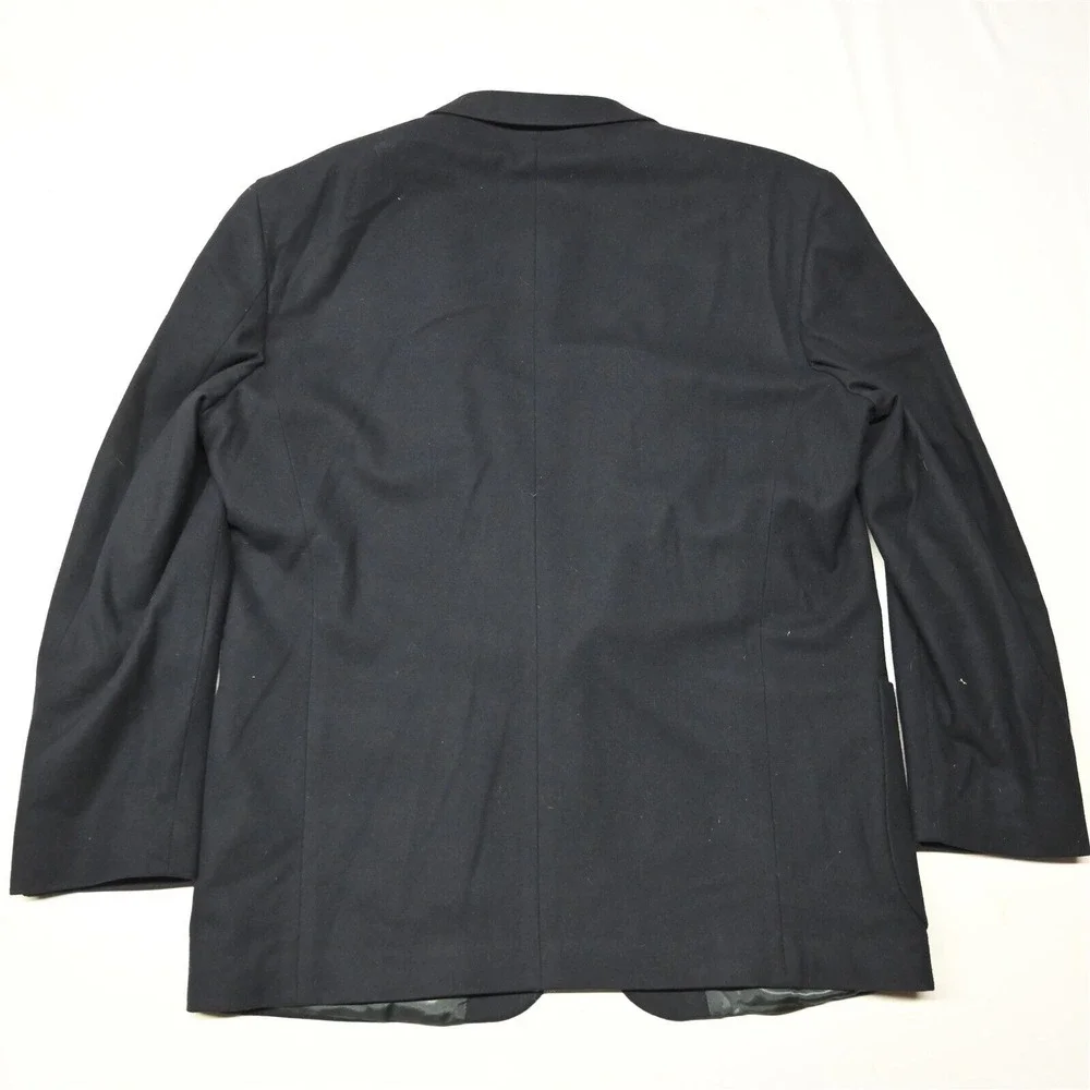 Vtg‎ Oscar de la Renta 46L Navy Blue Flannel Mens Jacket Sport Coat Blazer